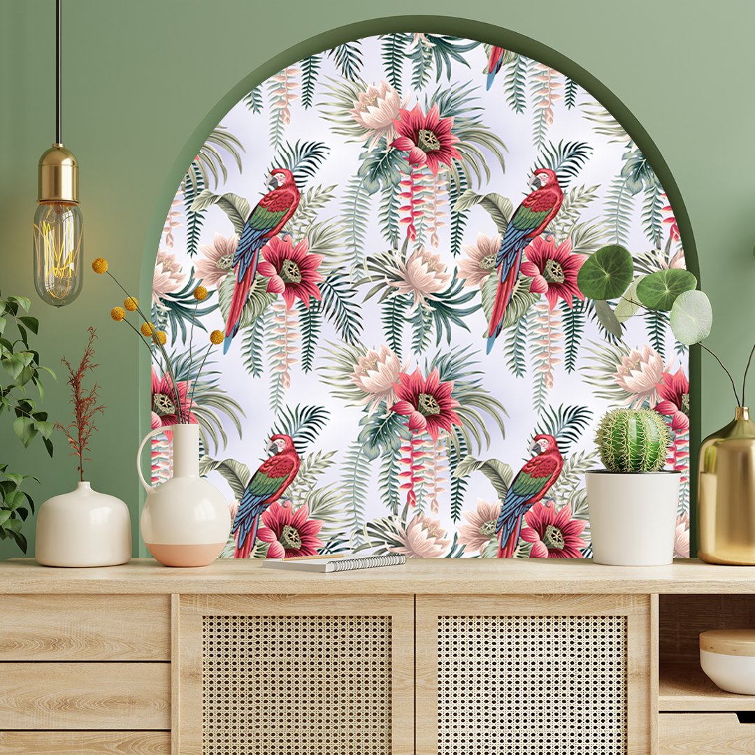 3D Flowers with Macaw Customised Wallpaper DDS458