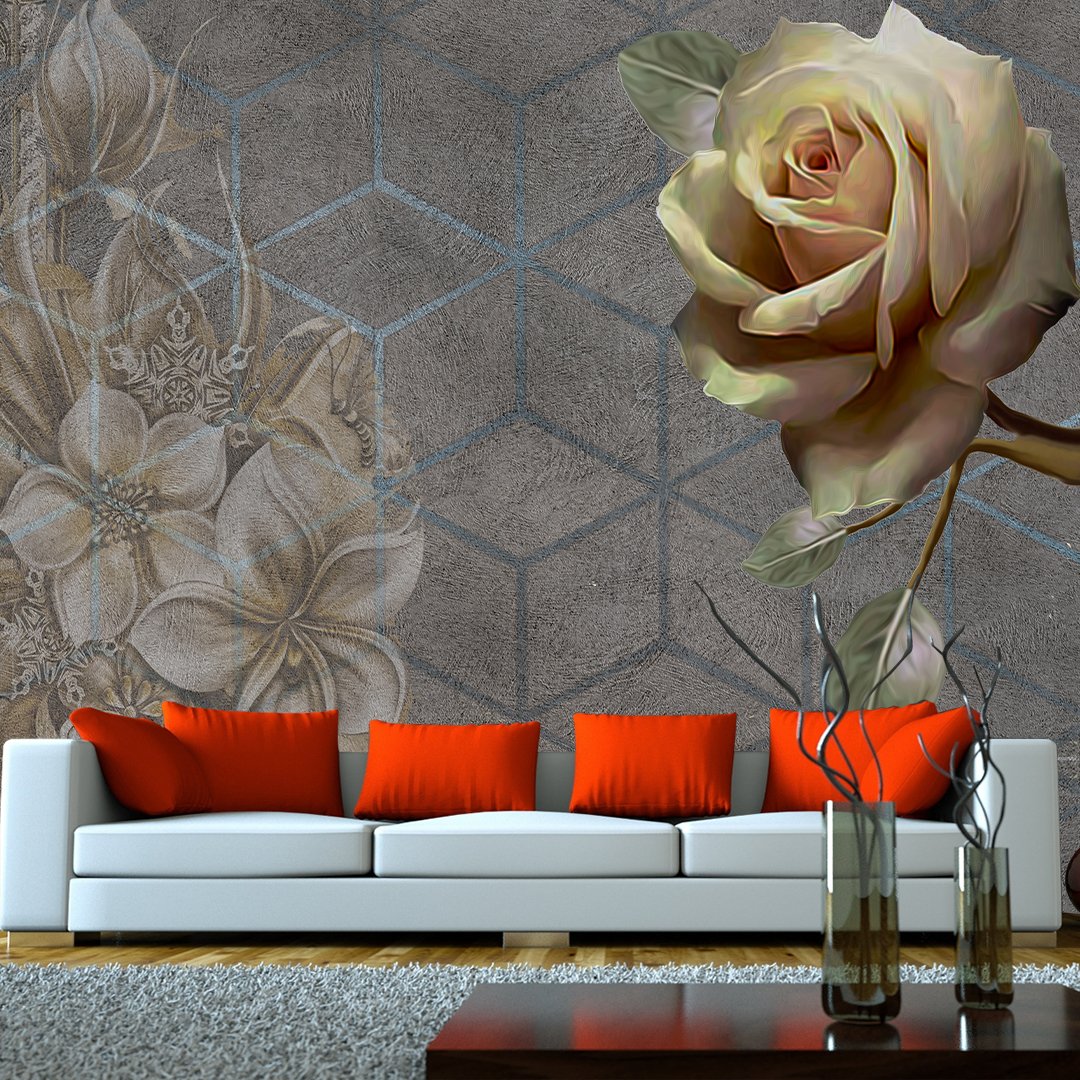 3D Floral and Geometrical Wallpaper DDS195