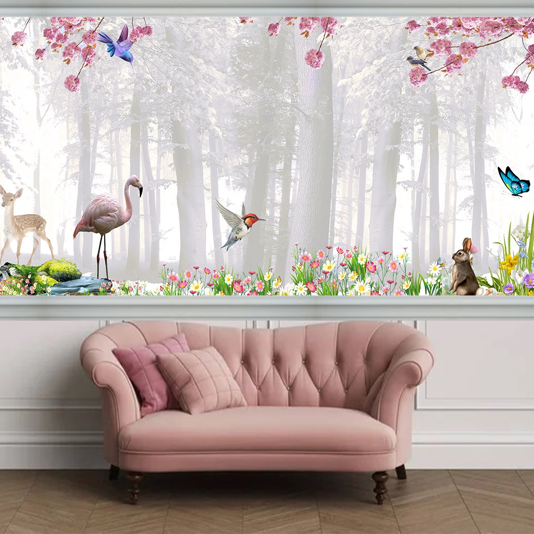 3D Flamingo and Floral Wallpaper DDS321 2