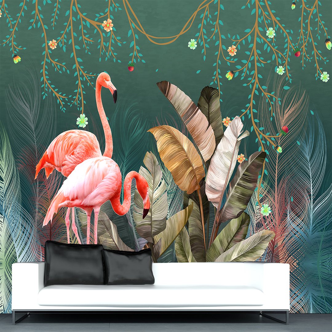 3D Flamingo and Plant Wallpaper DDS213