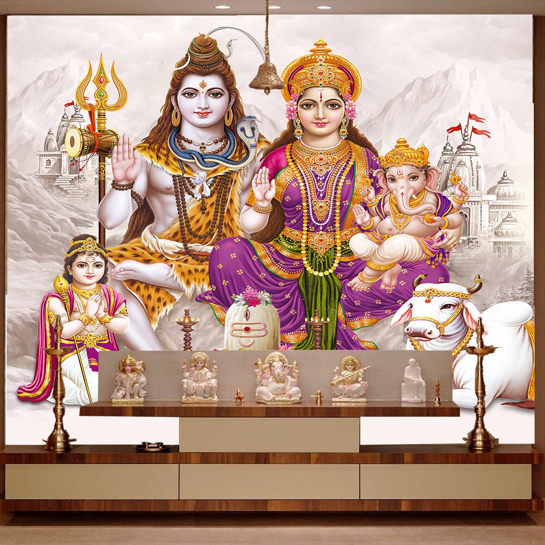 Lord Shiva Family 3D Wallpaper DDS285