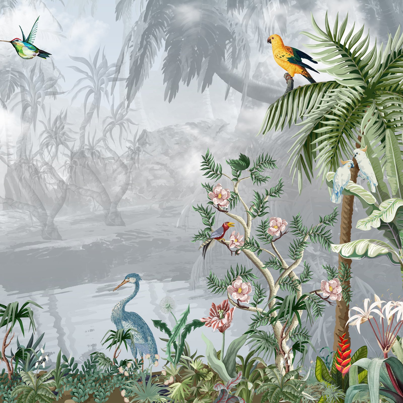 Botanical theme with Tropical plants and a Beautiful Flamingo 4