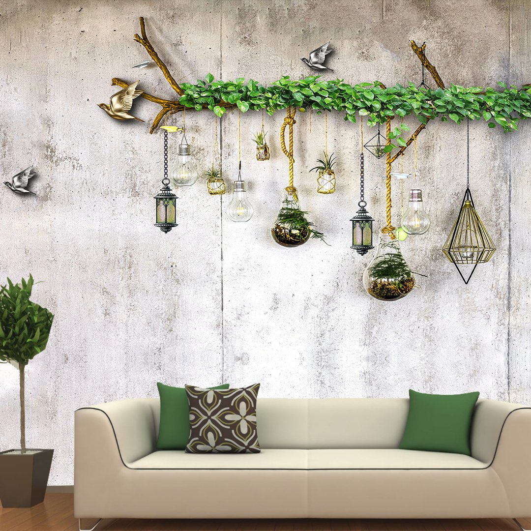 Small Potted Plants and Lighting Wall Hanging DDS086